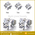 Stainless Steel Prong Set Clear Square Cubic Zircon Stud Earrings Body Jewelry